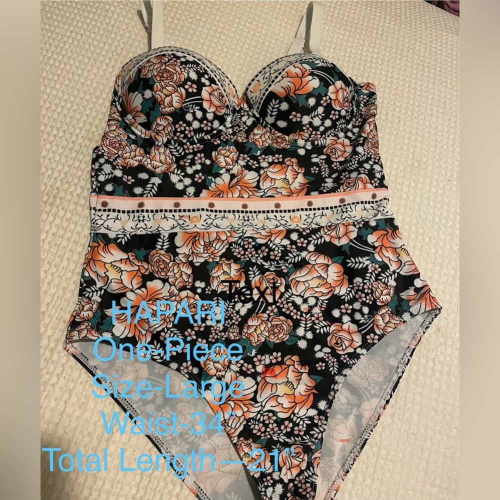 💰Hapari NWOT Floral One Piece Swimsuit - Black and Peach